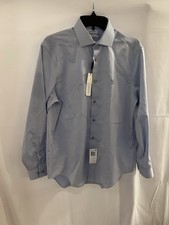 Calvin Klein Dress Shirt Slim Fit No Iron Herringbone Spread Blue 16-32/33