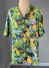 Vintage Aloha Hawaiian Parrot Birds Beach Button Up Shirt Top M