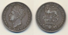Great Britain: 1825 King George IV One Shilling, silver 1/-, Above Average
