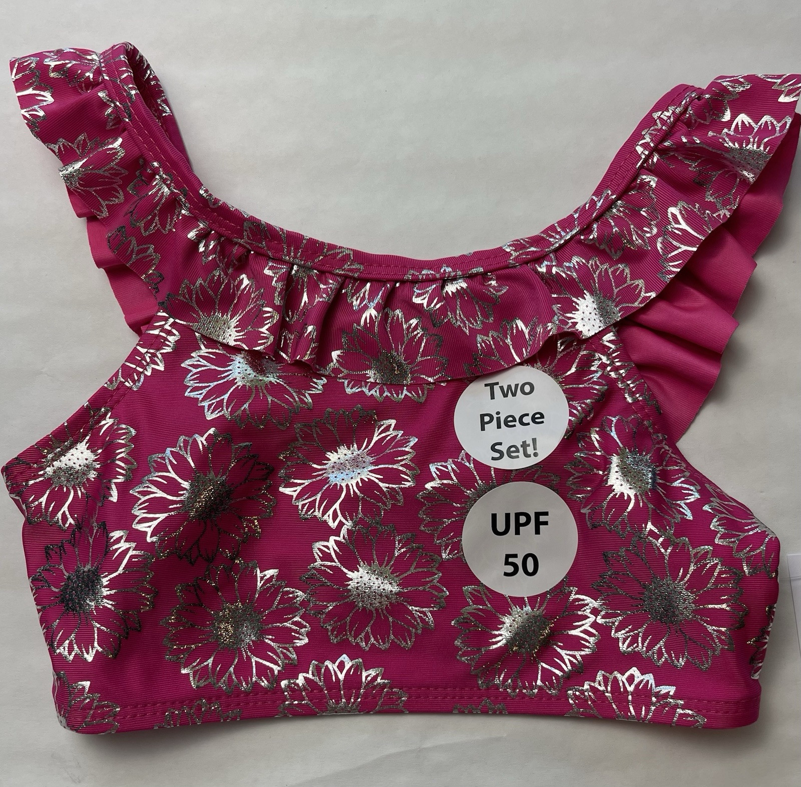 NWT Dot & Zazz Girl Swim S 6/7 Bathing suit 2pc Bikini Hot Pink Floral UPF50