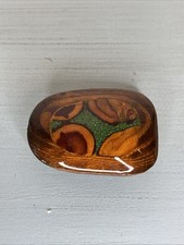 Vintage Wood Turquoise Inlaid Belt Buckle Lacquered Western Artisan Handcrafted