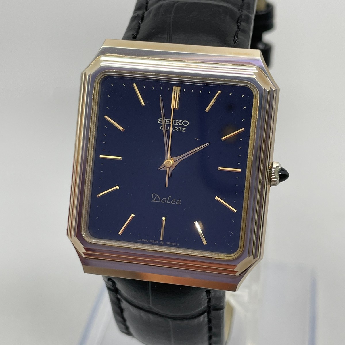 Seiko Dolce 5931-5490 Vtg 1982 [US Stock] Black Gold Tank Qz Mens