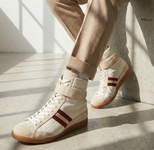 Bally Nabucco Sneakers 42.5 US 9.5 Mens High Top Trainers White Beige Red Stripe