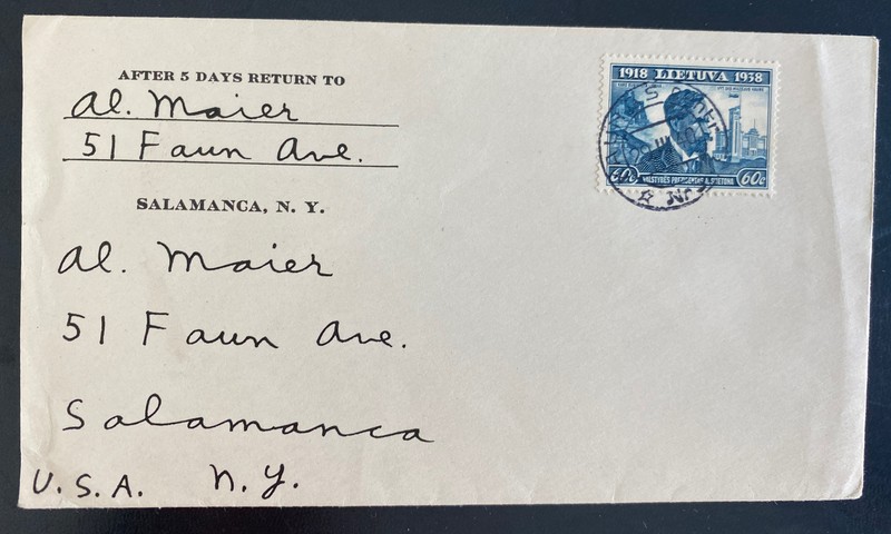 1940 Kaunas Lithuania Cover To Salamanca NY Usa Independence 20th Anniversary
