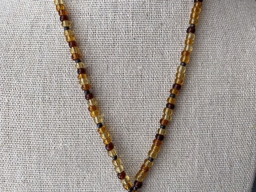 925 Single Strand glass Amber beads Turquoise drop Necklace 17” Womens - Picture 3 of 4