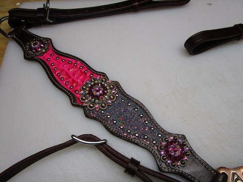 Western Horse Tack PINK WITH PURPLE GLITTER HEAVY BROWN LEATHER - Bild 9 von 13