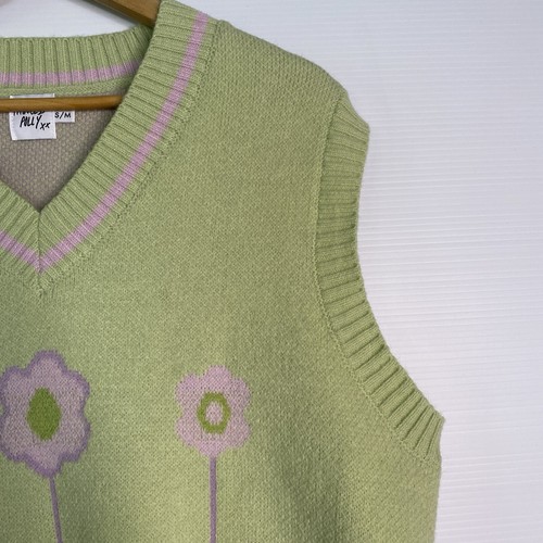 Princess Polly Vest Women S/M Green Pink Knitted Wool Blend Oversized Preppy - Picture 5 of 19