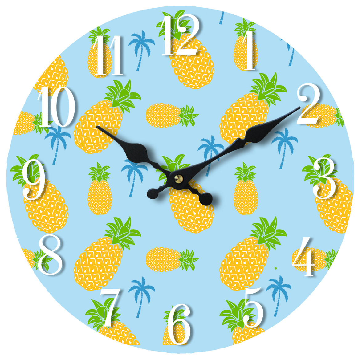 Pineapple Pattern Glass Wall Clock 13"X 13" Home Wall Decor Coastal Beach New
