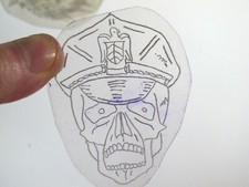 vtg 1960s 70s Tattoo Flash acetate stencil Military Officer Skull signed SK2
