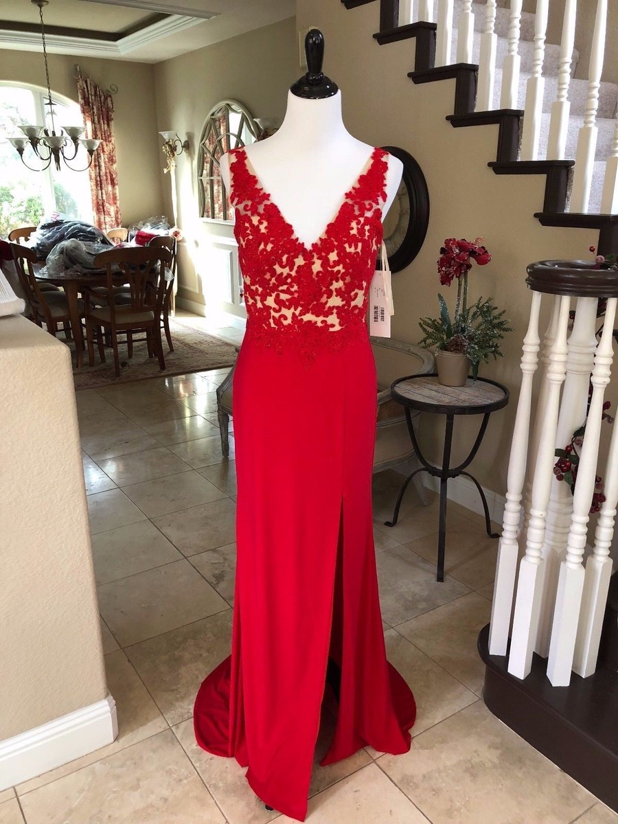 jvn red dress JVN by Jovani 22855 Iridescent Sequin Dress IRID RED / 0