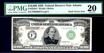 FR 2230-F $10,000 1928 GRADED PMG 20 TWO DIGIT LOW #71