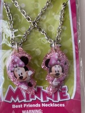 Disney Junior Minnie Mouse BFF Best Friends Necklaces Pink Sparkly Silver Tone