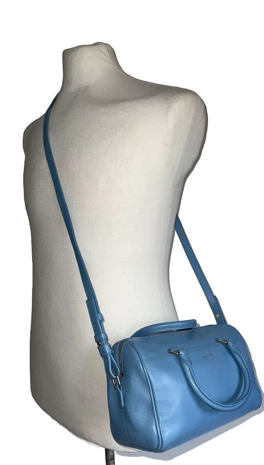 SAINT LAURENT BORSA IN PELLE BLU DOPPIA ZIP TRACOLLA A MANO CON ZIP