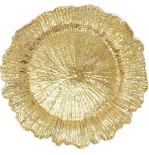 6pc Gold Plastic Reef Charger Plates Glossy Finish Thick and Reusable