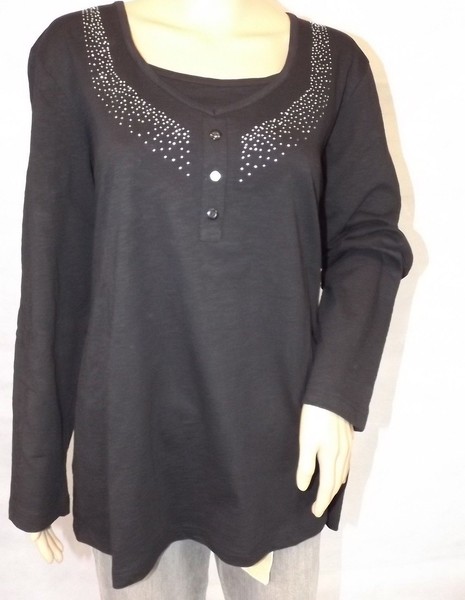 ★ Ulla Popken ★ 42+ 42/44 ~ T-Shirt Shirt Longsleeve Schwarz Langarm Mit Strass-image