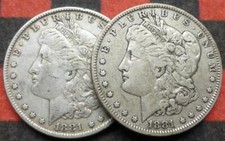 1881 & 1881 O Morgan Silver Dollar, 2 United States of America Silver $1 Coins