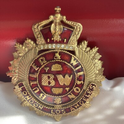 Butler Wilson Brooch Pin: Vintage 80's Couture Gold Red Enamel Crown  Herald