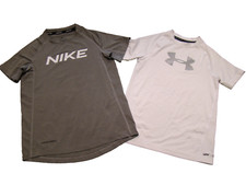 Lot of 2 Under Armour NIke Pro Boys Size Small Short Sleeve ShirtsUPF 30  Z1 