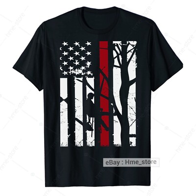 Proud Arborist Red Line American Flag T-Shirt Tree Climber Logger Lumberjack Tee