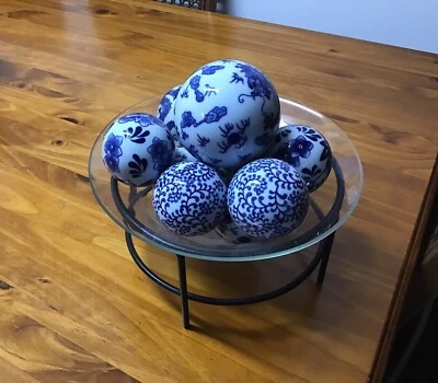 Gorgeous Oriental Porcelain Balls In Glass Bowl 20 Decorative