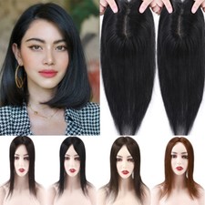 Silk Base Clip In Women Topper Real Human Hair TOP Hairpiece for Thin Grey Hair