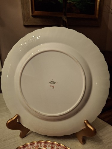 RARE Spode England Bone China Red Fleur De Lys 5 Piece Place Setting Gold Trim - Picture 11 of 12