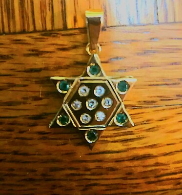 18k Gold Star Of David Colombian 4.15 Grams 6 Round Emeralds 7 Round Diamonds