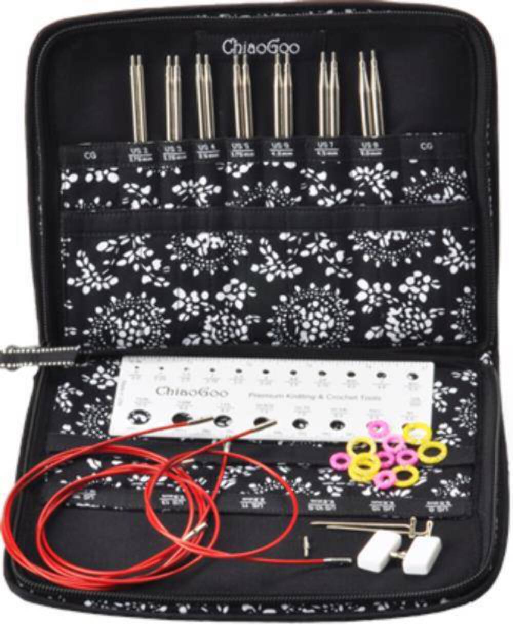 Kit aiguilles interchangeables Chiaogoo Red Lace métal avec câble sans mémoire de forme