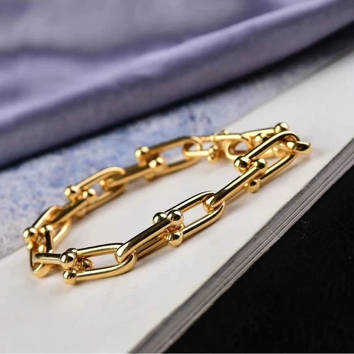 Italian 18K Solid Gold Horseshoe Link Chain Bracelet U-Shape Jewelry 7" - Picture 3 of 20