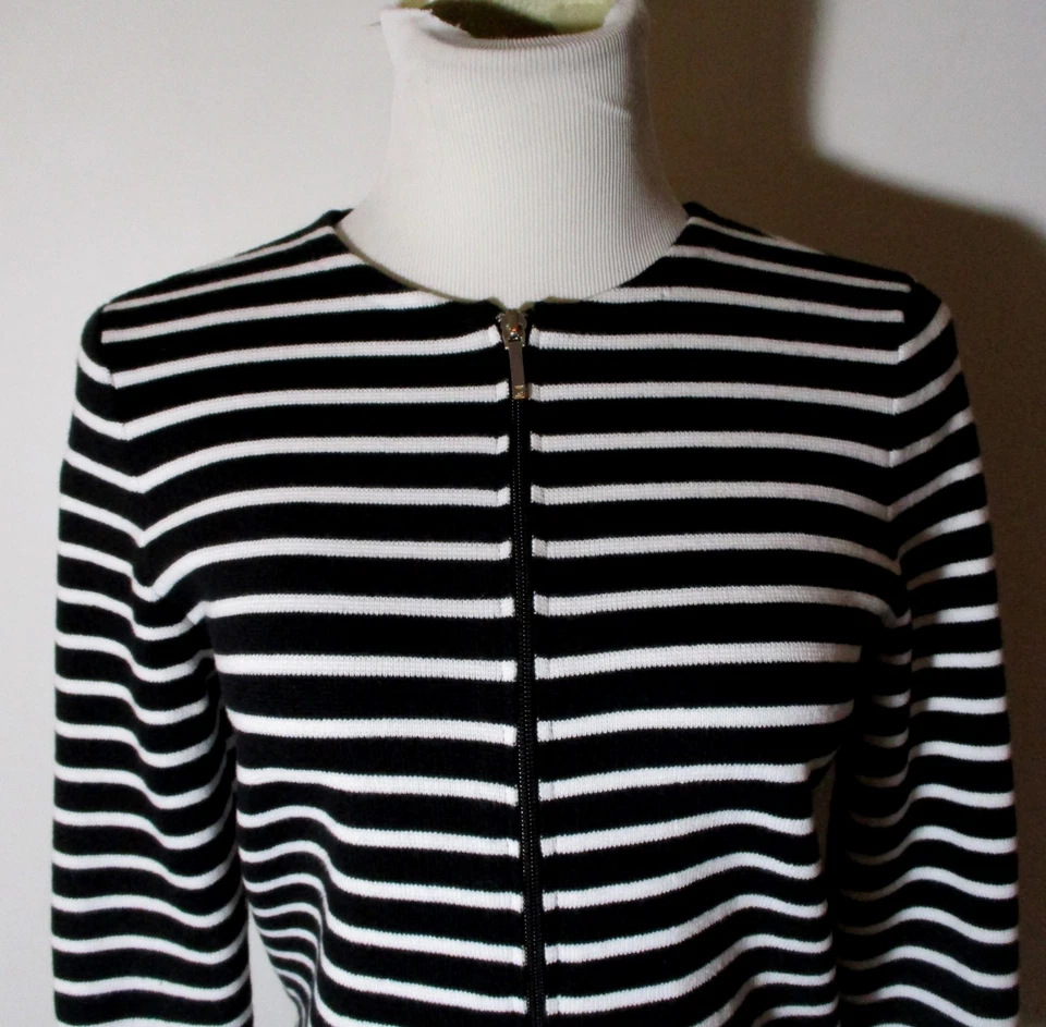 CHAPS 女式黑色/白色全拉链毛衣 S 码 — 第 2/4 张图片