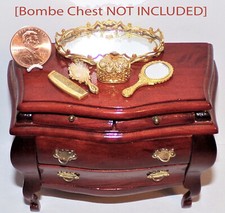 Dollhouse Miniatures Vanity Tray Set Mirror Brush Comb 1:12 Scale Gold New: