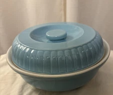 MCM Hall China Co 8" Covered  Casserole FOREMAN FAMILY Blue USA  Pottery