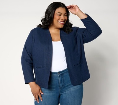 Studio Park x Amy Stran Linen Blend Open Front Blazer Navy 1X New