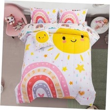 Bedding 6 Pcs Cartoon Rainbow Bedding Set with Smile Twin-6pc White-rainbow