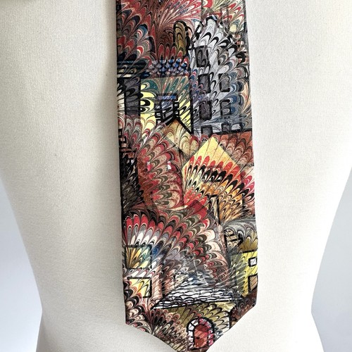 Vintage Gail Mackenzie Hand Marbled Mens Silk Neck Tie, 3.75"x58", Made in USA