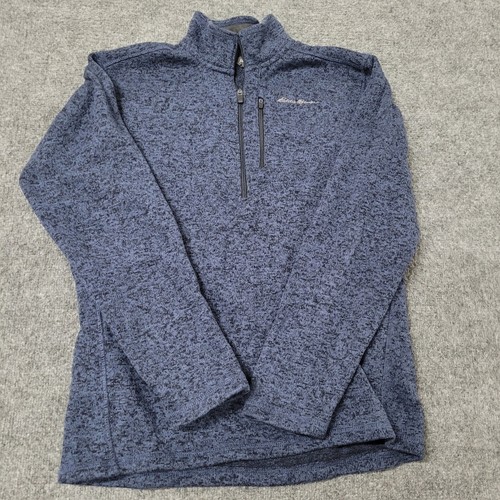 Eddie Bauer Pullover Mens Size TM Blue Marled Quarter Zip Fleece Chest Pocket