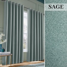 Image of Thick Thermal Linen Blackout Curtains Ring Top Ready Made Pair & 2 Tie Backs