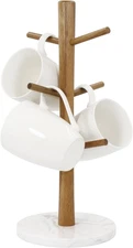 Wood Mug Holder, Marble Base Cup Rack Tree, Mug Stand Hanger, Kitchen Coffee Tre
