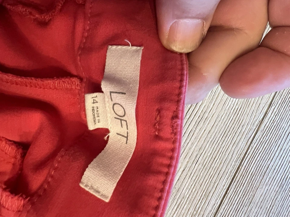 Pantalones ajustados Ann Taylor Loft, Julie ajustados, talla 14 para mujer, naranja rojo, tobillo Foto 2 de 2