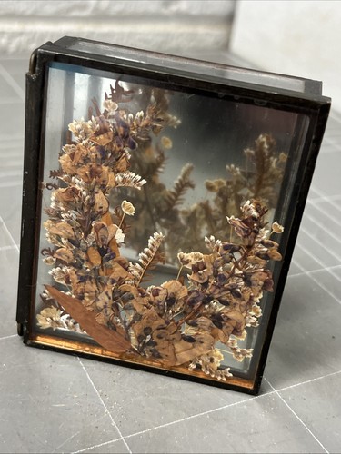 VINTAGE GLASS CASE POTPOURRI DRY FLOWER TRINKET BOX JEWELLERY - Picture 2 of 5