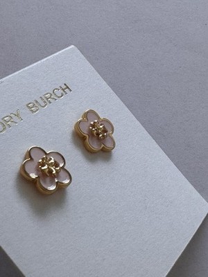 Tory Burch Kira Enamel Flower Stud Earrings in Pink & Yellow Gold Colors