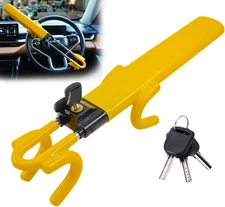 Ultra Secure Car Steering Wheel Lock, No Scratch Dual Locking Hooks, Yellow 