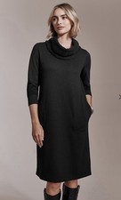 NWT J Jill Black Sweater Trimmed Cowl Neck Dress Size M