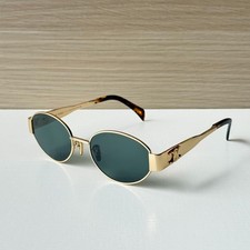 Celine Triomphe CL40235U 30N Gold Metal Oval Sunglasses Green Lens 54-18-135