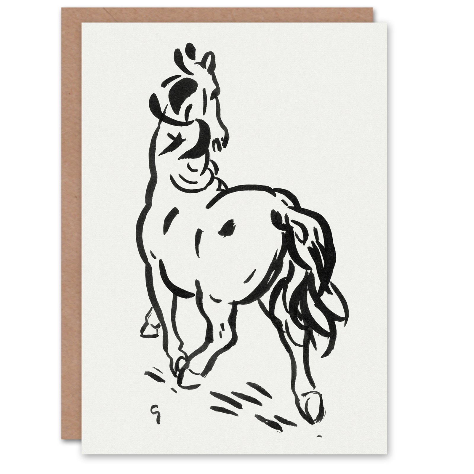 Leo Gestel Art Card Horse Black And White Ink Sketch Blank Greeting Card