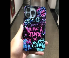 Jinx Graffiti iPhone 11-16 Case – Neon Anime Game Style Protective Phone Cover