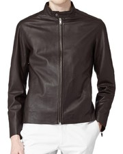 Nueva chaqueta de cuero marrón para hombre Biker Moto Pure Lambskin Leather...
