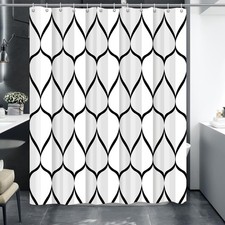 72x72 inch White Black Cloth Fabric Shower Curtain with 12 Metal Hooks Heavy