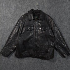 Vintage J Crew Jacket Mens Large Black Leather Full Zip Lined Oarsman  READ 