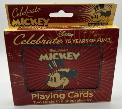 Celebrate MICKEY MOUSE 75 Years Of Fun Collectible 2 Decks Playing Cards Tin